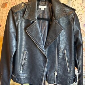 Topshop Faux Black Leather Motorcycle Jacket with Asymmetrical Zipper